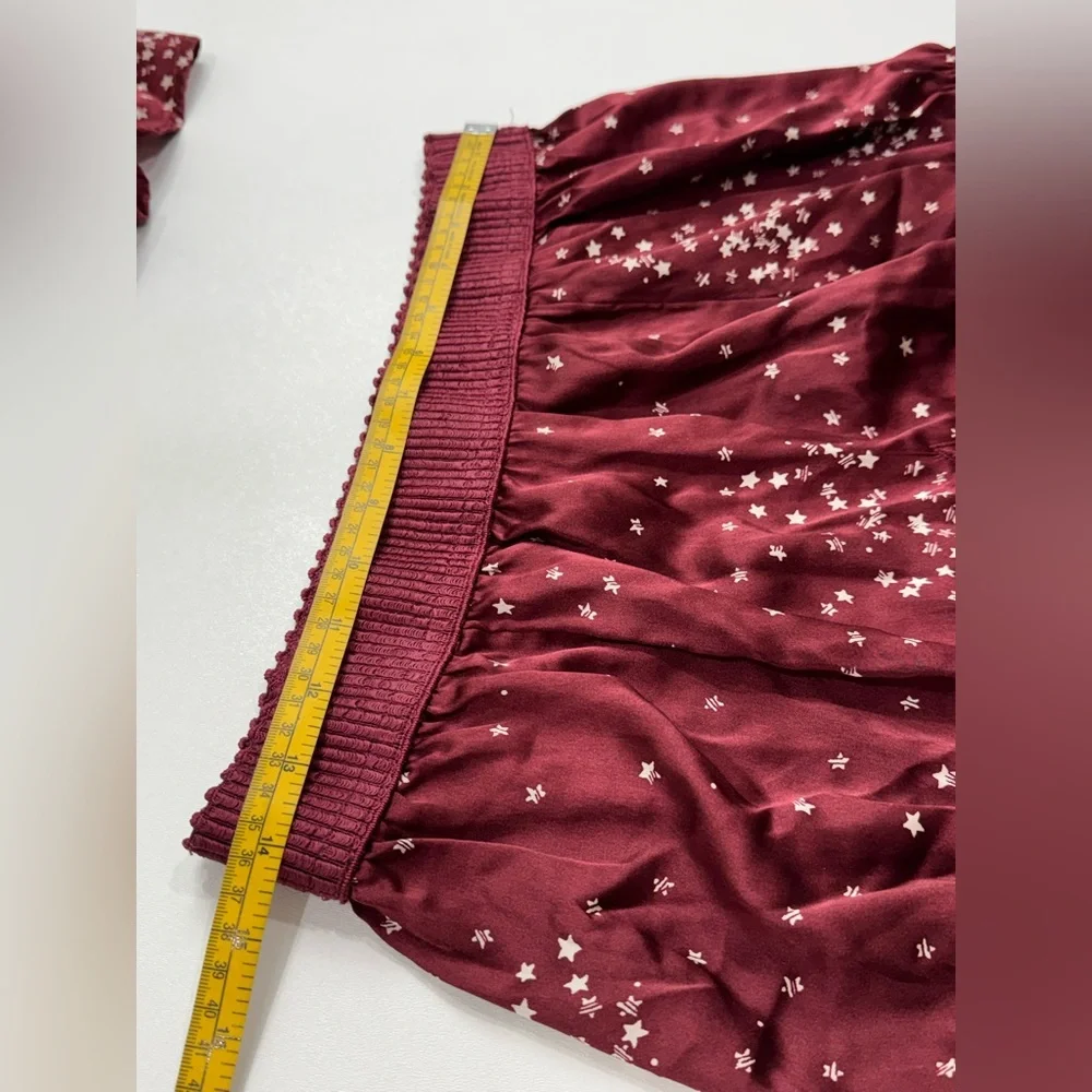 Anthropologie Star Print Pajama Set Burgundy Smocked Cami & Shorts Size S NWOT - Picture 5 of 9